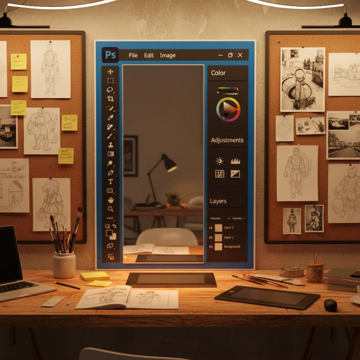 Miroir mural à thème Photoshop pour designers et artistes numériques